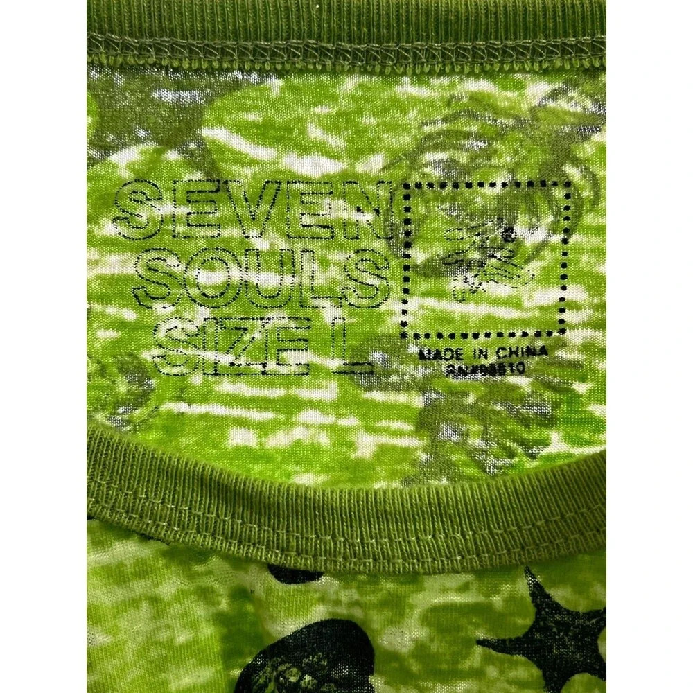 Seven Souls Tank Top Lime Green Coral Crabs Lobsters Mens Large - Picture 3 of 3
